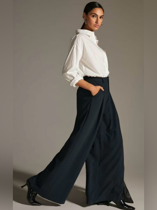 Anthropologie Pants - Anthropologie Maeve Pleated Trousers Black Wide-Leg High-Rise Trousers